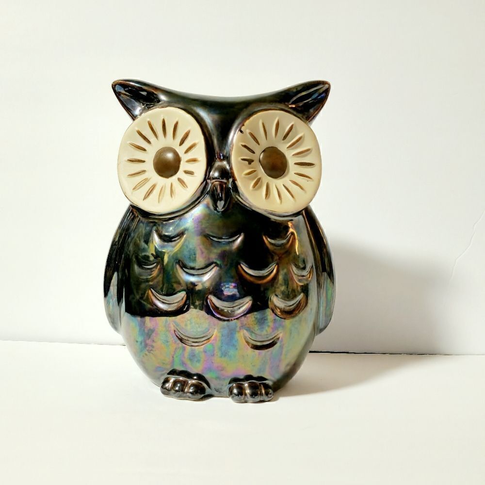 Ceramic irradescent owl decor - Picture 2 of 7